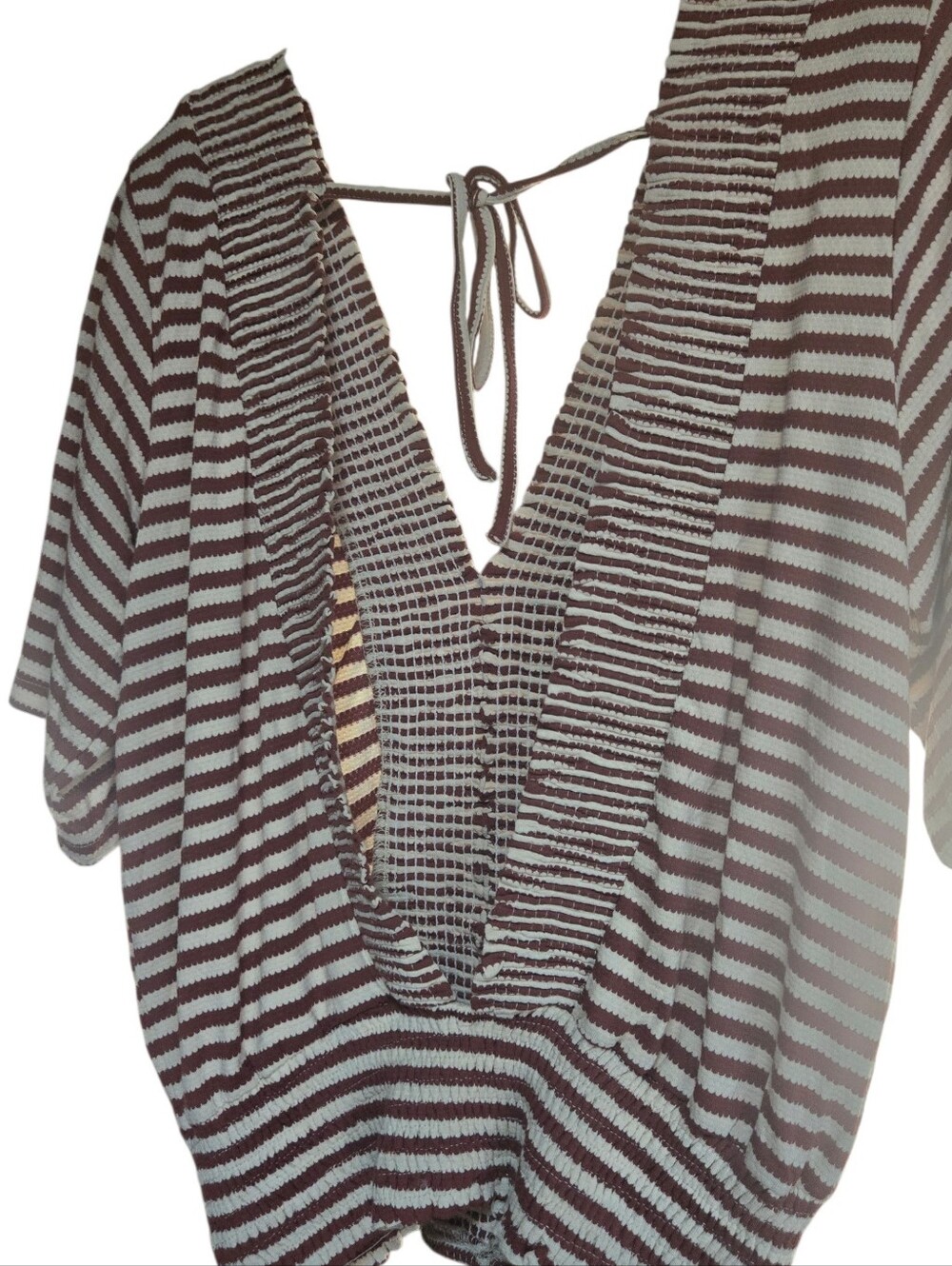 Willow Striped V-Neck Tie-Back Blouse in Brown and White - Picture 3 of 5